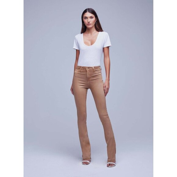 L'AGENCE Selma Brioche Coated Tan Stretch High Rise Bootcut Jeans, Size 26 - Picture 1 of 15